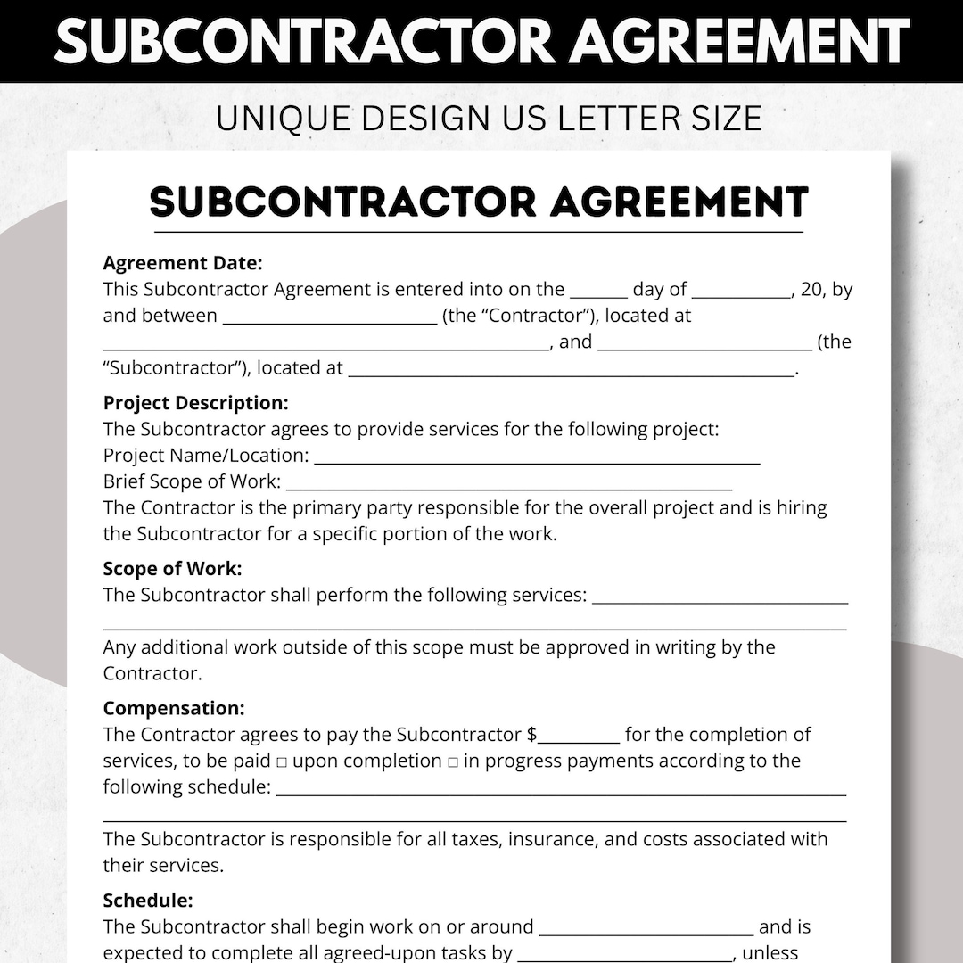 Subcontract Design Examples Subcontract Template, Subcontractor Forms, Subcontracting Contr ...