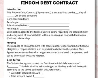 Findom, Contrato de deuda, Plantilla, contrato findom, acuerdo findom, acuerdo de deuda, dominación financiera, plantilla paypig, contrato kink
