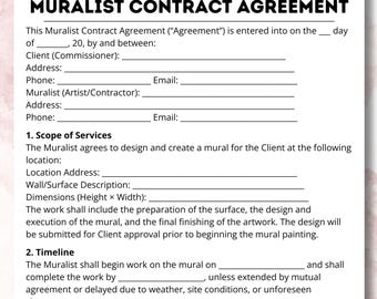 Editable Muralist Contract Template | Mural Agreement | Custom Wall Art ...