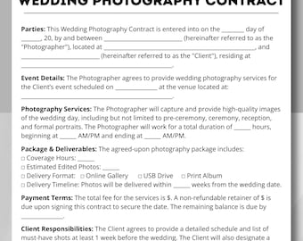 Wedding Photography, Canva Template, Photography Forms, Contract Template, Photography Contract, Photography Invoice, Contract bundle