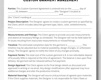 custom garment forms, custom garment, garment maker, tailor contract, sewing services, sewing agreement, sewing contract, clothing contract