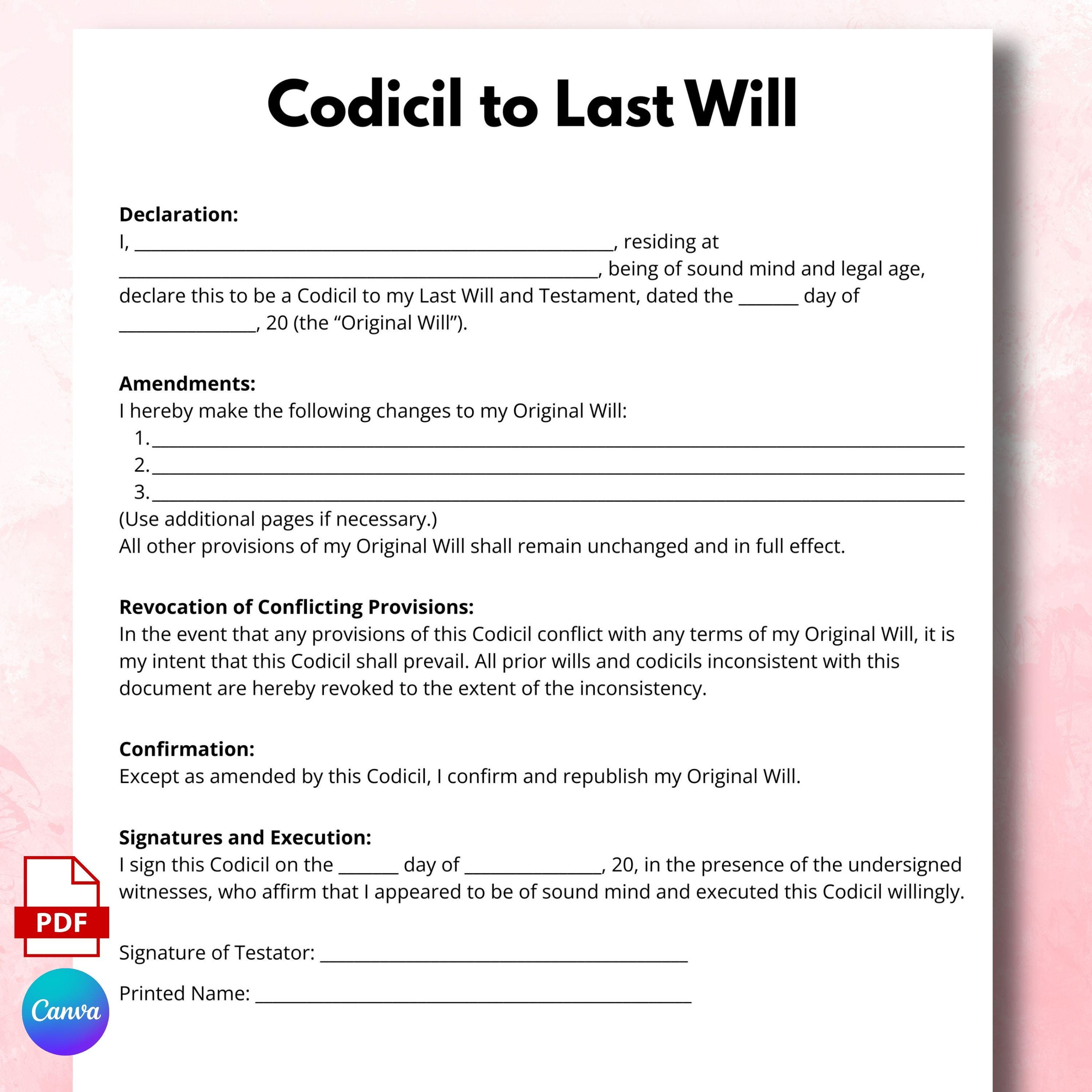 Will Codicil Templat, Will Codicil Forms, Will Codicil, Codicil ...