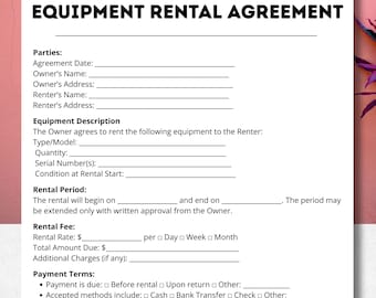 Noleggio attrezzature, durata del noleggio, pagamenti del noleggio, attrezzature compilabili, attrezzature in leasing, contratto di noleggio, attrezzature stampabili, utilizzo delle attrezzature