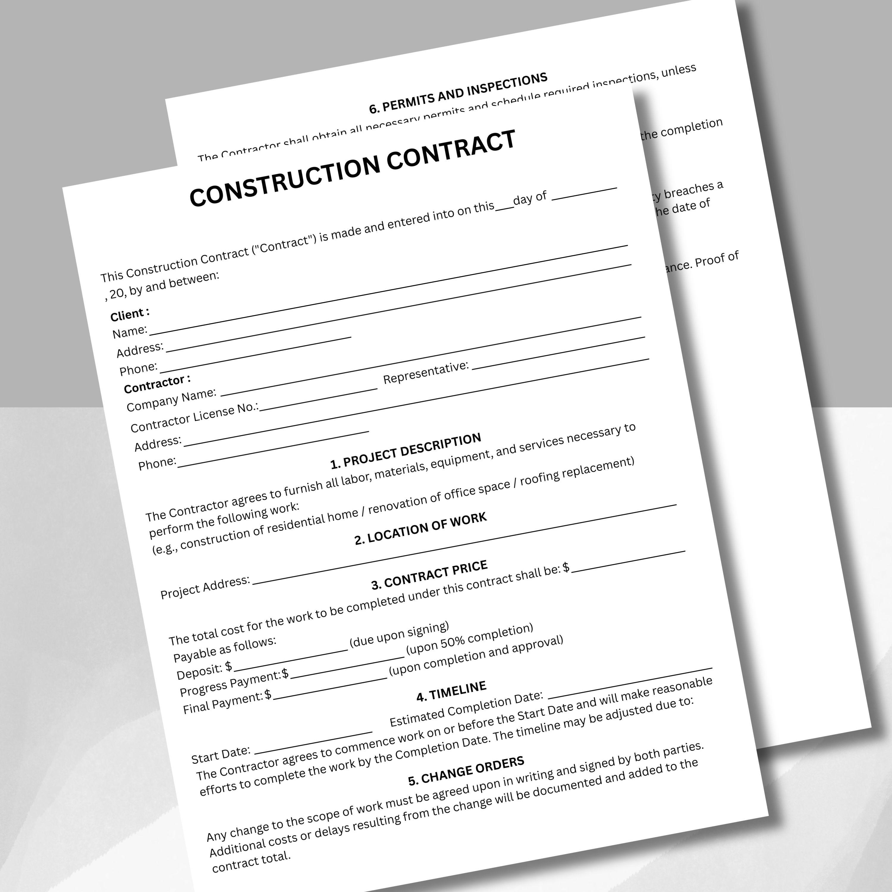 Construction Work, Contract Agreement, Contractor Contract, General ...
