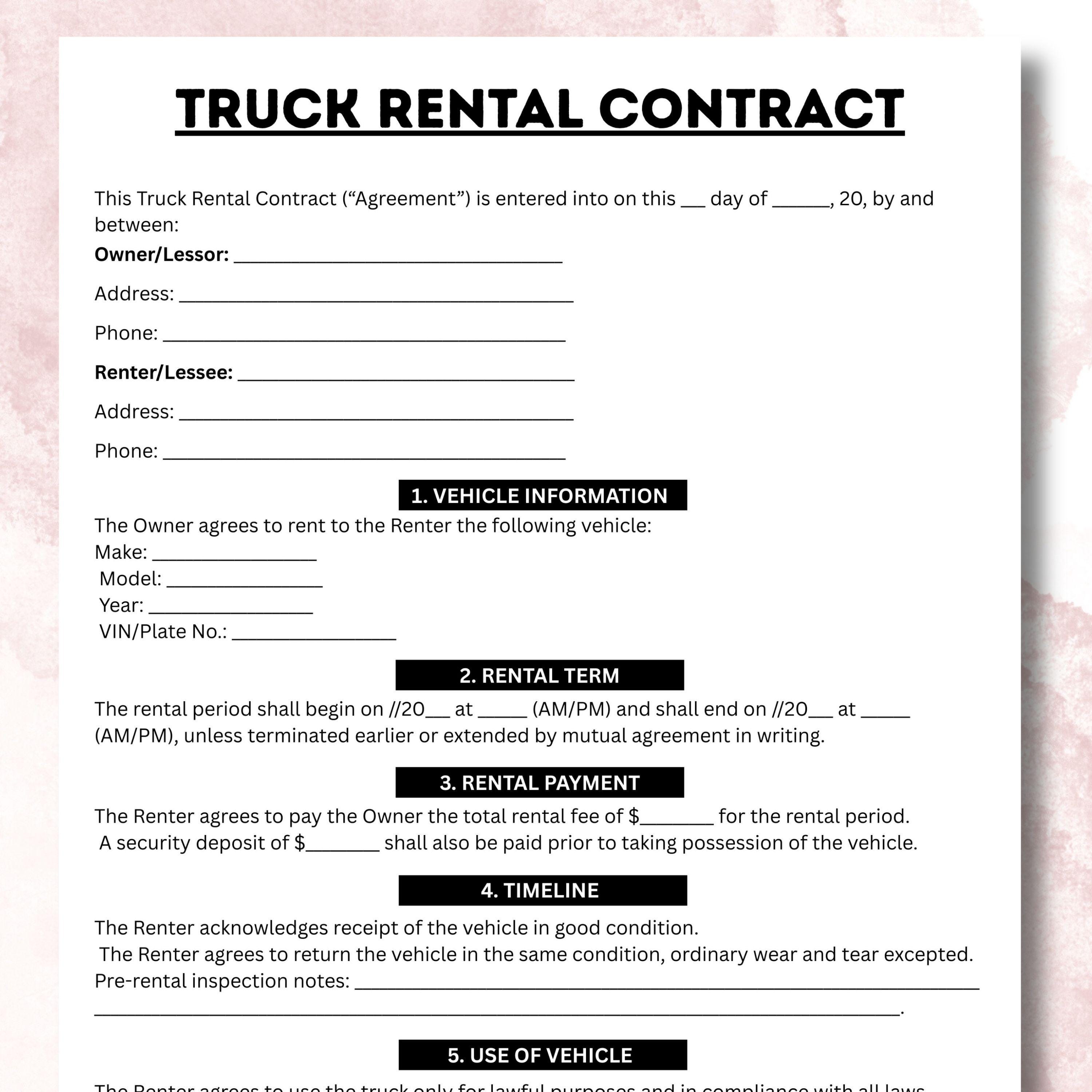 Truck Rental, Contract Template, Truck Rent, Truck Deal, Truck Hire ...