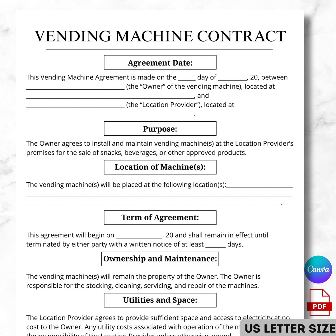 Vending Machine Contract, Vending Business, Machine Supply Form ...