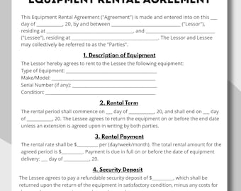 Noleggio attrezzature, durata del noleggio, pagamenti del noleggio, attrezzature compilabili, attrezzature in leasing, contratto di noleggio, attrezzature stampabili, utilizzo delle attrezzature,