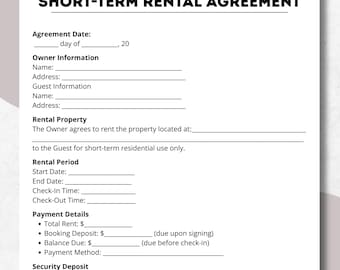 Short Term Rental Agreement Template: Editable Airbnb Contract (Canva & PDF)