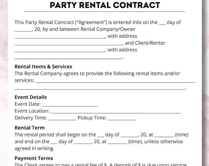 Party Rental, Event Contract, Template, Celebration, Rental Agreement ...
