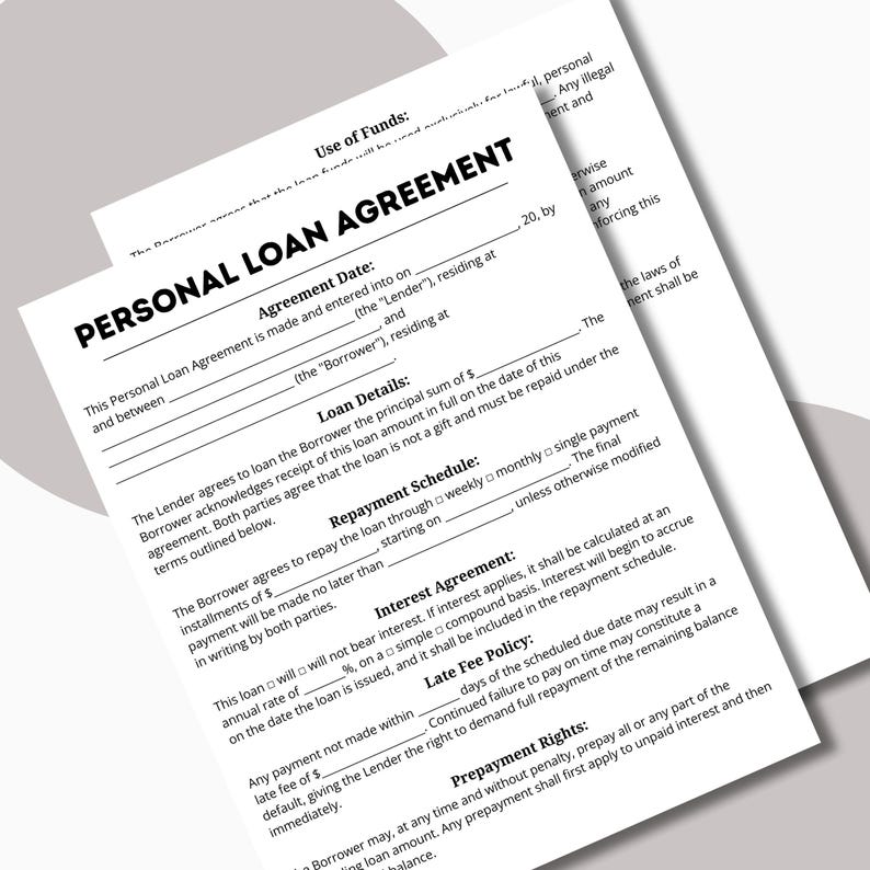 Editable Personal Loan Agreement Template – PDF & Canva Loan Contract ...