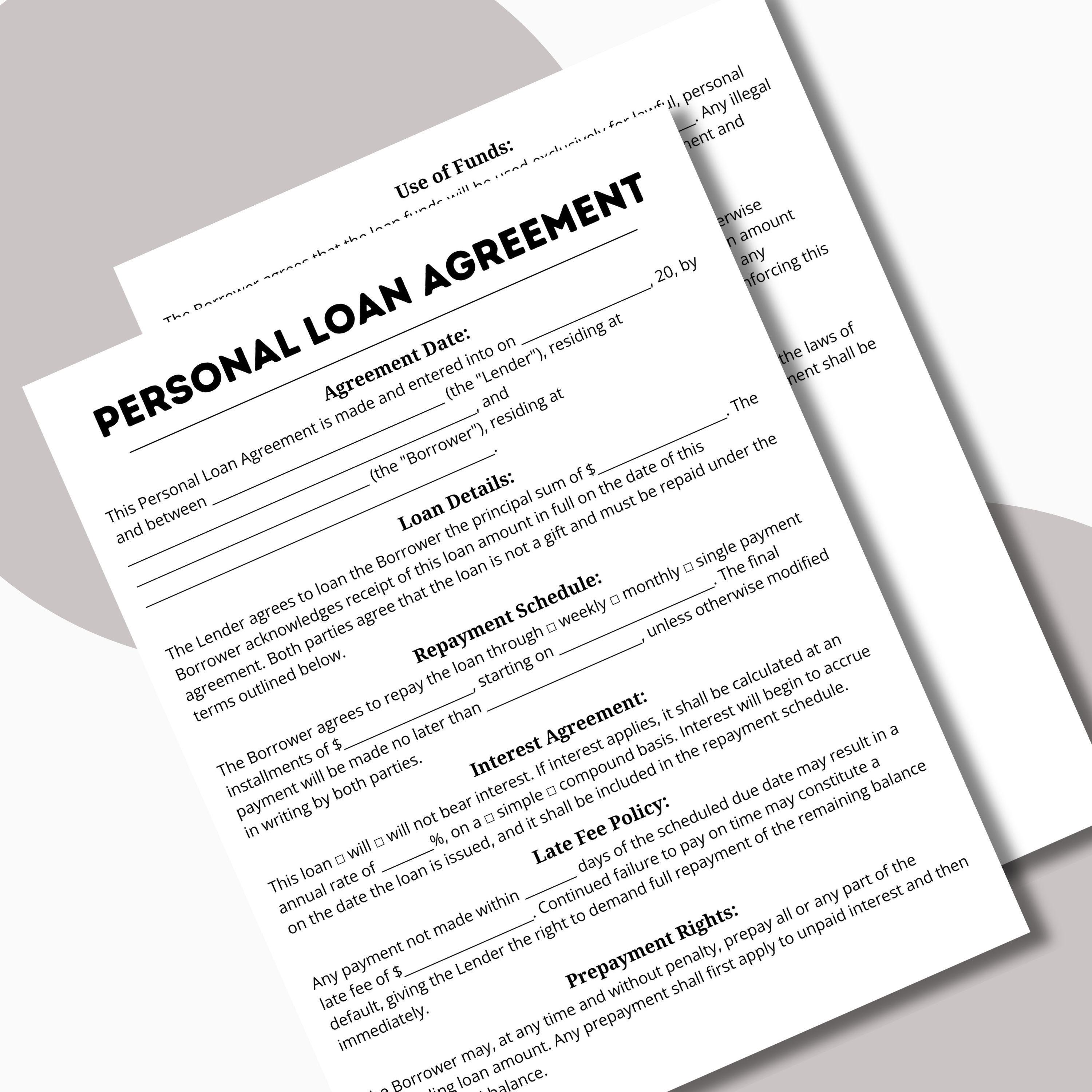 Editable Personal Loan Agreement Template – PDF & Canva Loan Contract ...