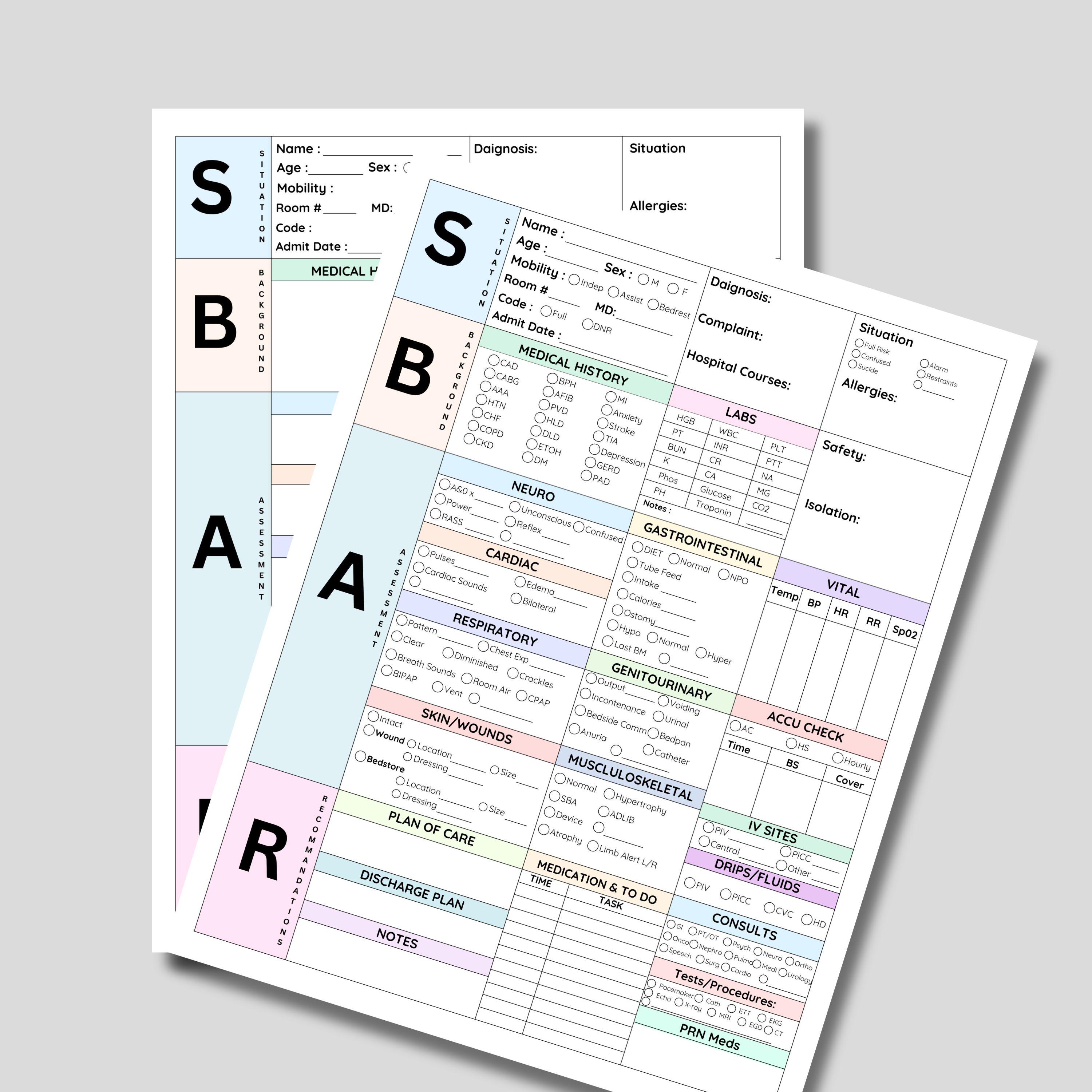 Editable SBAR Nursing Report Sheet Med Surg Nurse Brain ICU Report ...