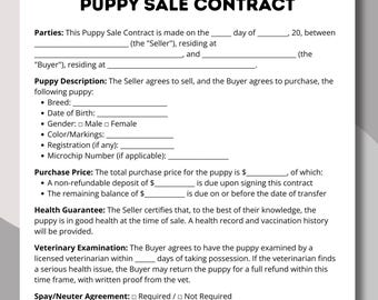 Puppy sale contract, pet sitting template, pup selling, puppy agreement, puppy information, puppy adoption form, pet service contract,