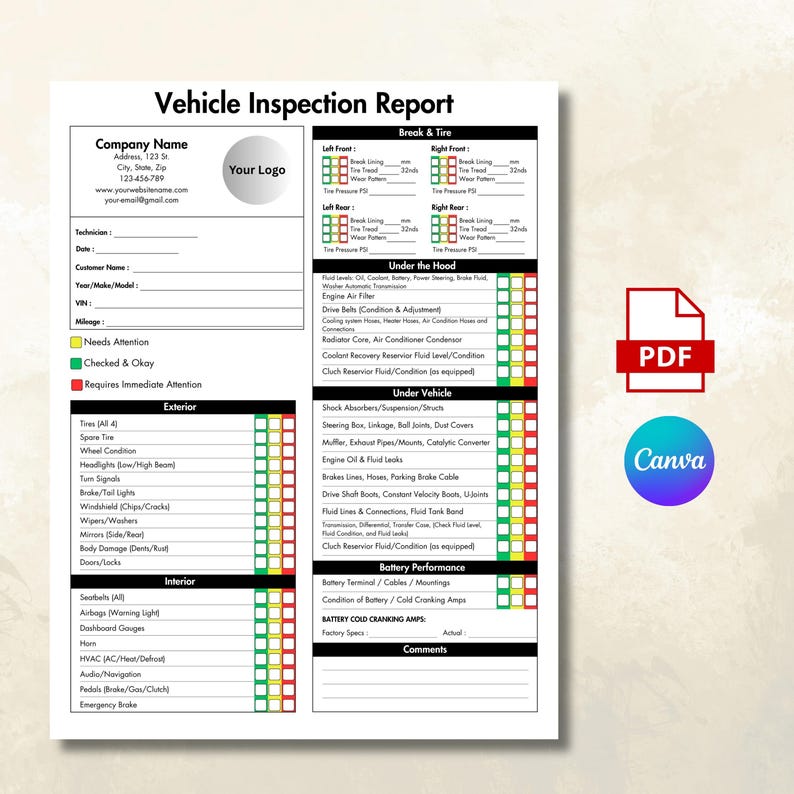 Vehicle Inspection, Report Template, Auto Inspection PDF, Word Car ...