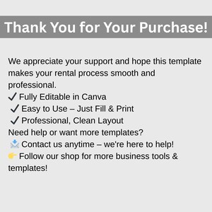 K&ouml;nnte beinhalten: Hellgraue Grafik mit dem Text "Thank You for Your Purchase!" und weiterem Text zu einer Vorlage. Der Text enth&auml;lt "Fully Editable in Canva", "Easy to Use" und "Professional, Clean Layout".