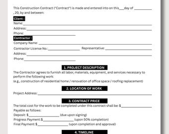 Construction Work, Contract Agreement, Contractor Contract, General Construction, Basic Construction, For Construction, Agreement Template