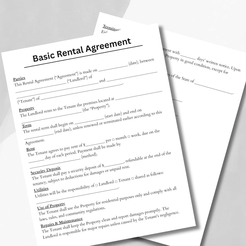 Basic Rental Agreement Template: Editable Lease Contract (canva & PDF ...