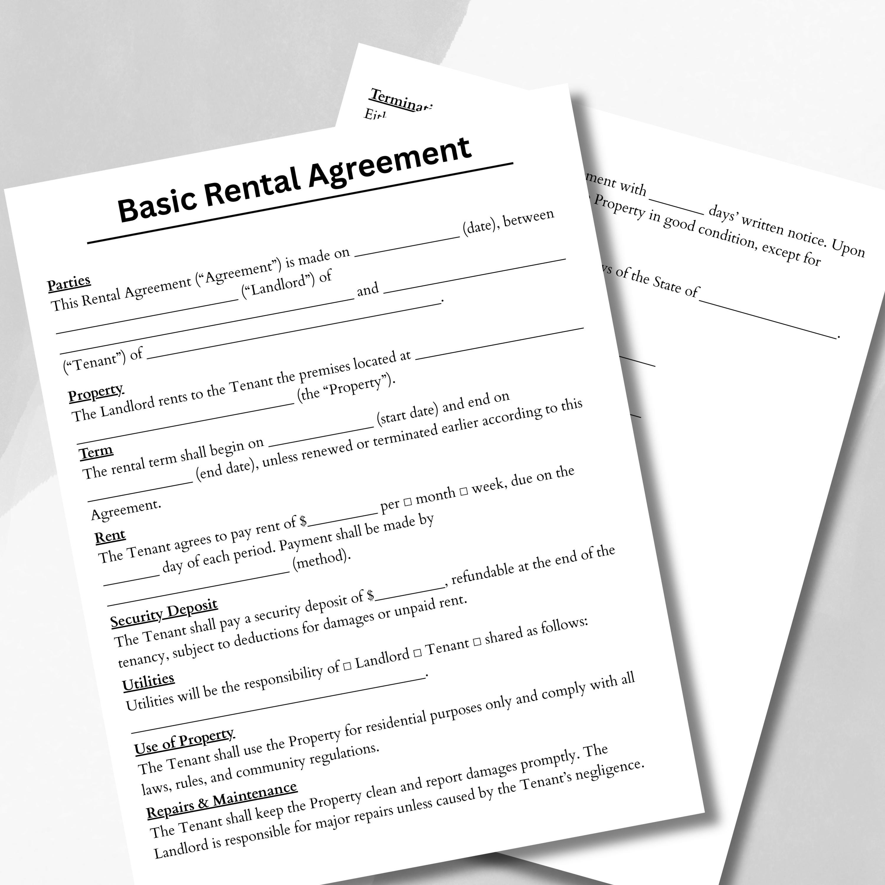Basic Rental Agreement Template: Editable Lease Contract (canva & PDF ...