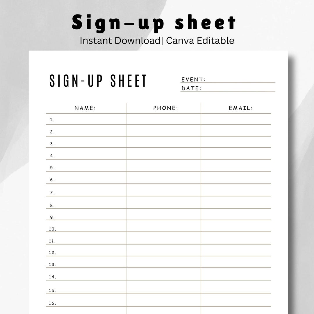 Editable Sign up Sheet Template: Printable Event Form (canva, US Letter ...