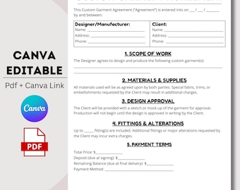 custom garment forms, custom garment, garment maker, tailor contract, sewing services, sewing agreement, sewing contract, clothing contract