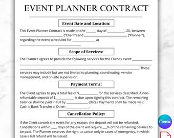 Event Planner, Contract Template, Canva Template, Invoice Template, Rental Contract, Event Planning, Wedding planning, Wedding contract
