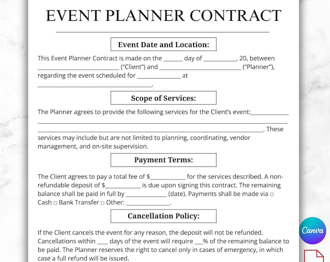 Event Planner, Contract Template, Canva Template, Invoice Template ...