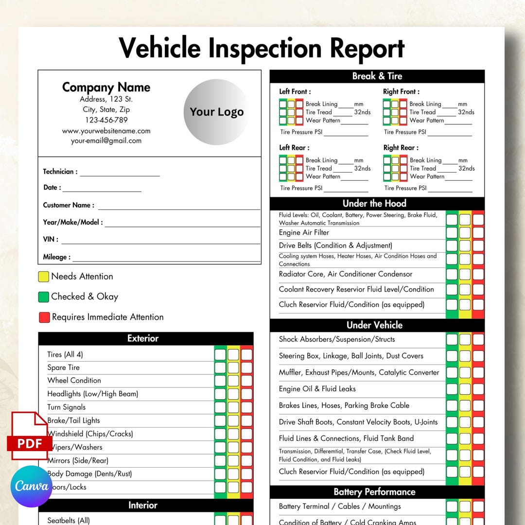 Vehicle Inspection, Report Template, Auto Inspection PDF, Word Car ...