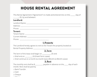 House Rental agreement, residential lease, rental lease, easy lease agreement, rent lease agreement, generic lease agreement form