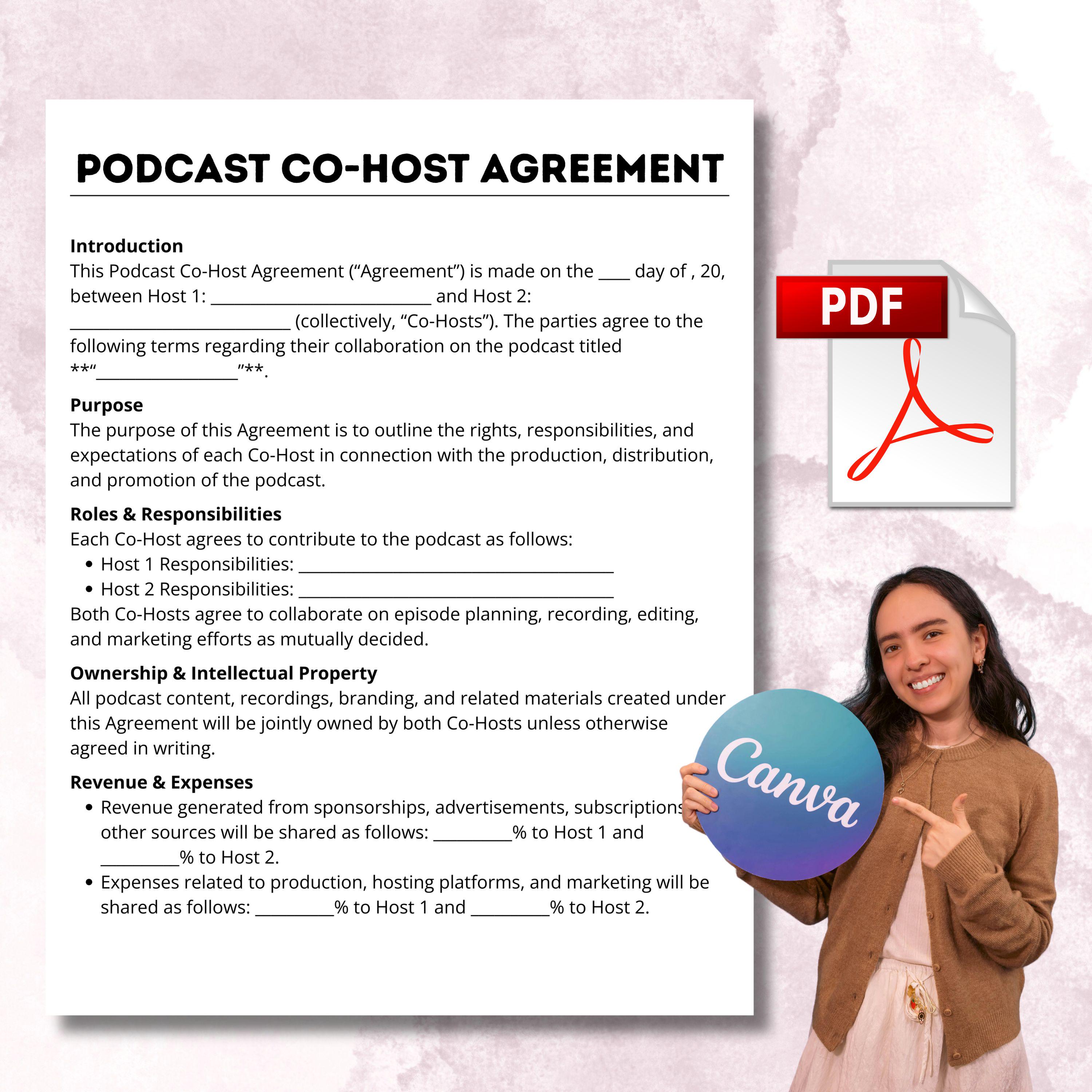 Podcast Cohost Form, Podcast Agreement, Cohost Contract, Podcast ...