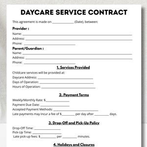 Daycare contract, daycare forms, childcare forms, daycare agreement, daycare printables, daycare intake, childcare conract, childcare