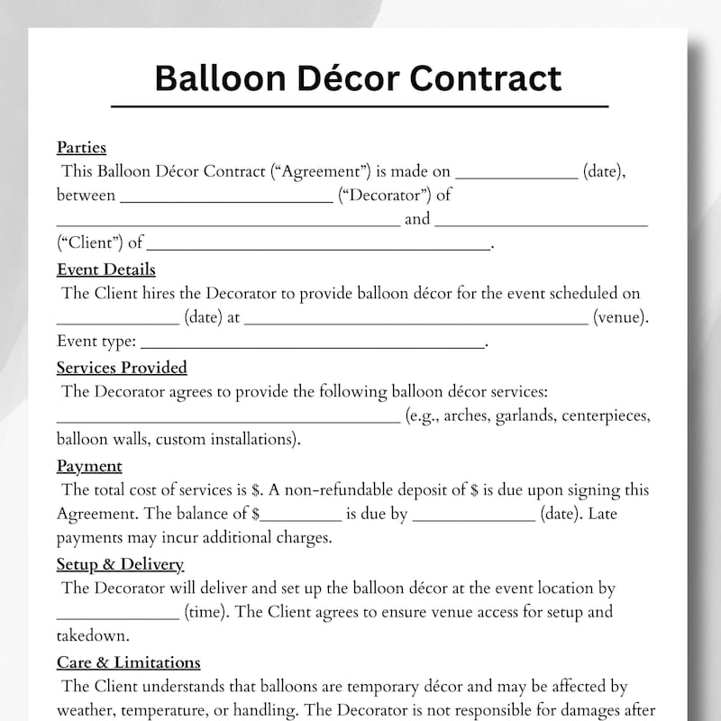 Balloon Contract Template - Etsy