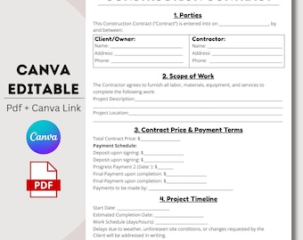 Construction Work, Contract Agreement, Contractor Contract, General Construction, Basic Construction, For Construction, Agreement Template