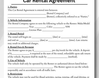 Plantilla editable de contrato de alquiler de vehículos (PDF y formato Canva)