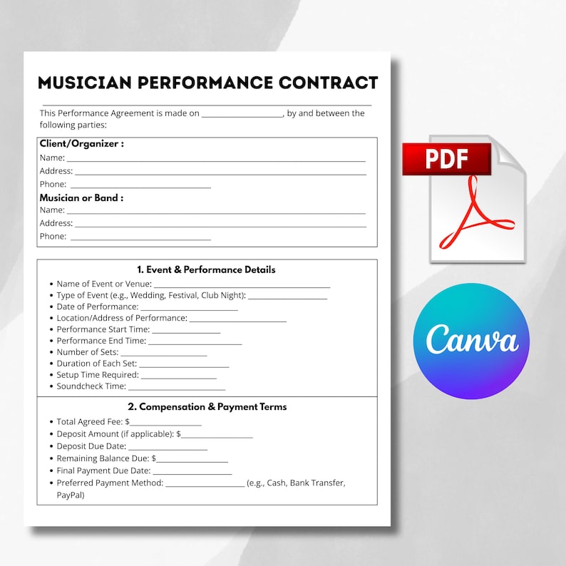 Musician Contract, Performance, Band Contract, Musician Agreement ...