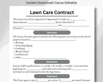 Lawn Care Contract Template: Editable Landscaping Agreement (Canva & PDF)