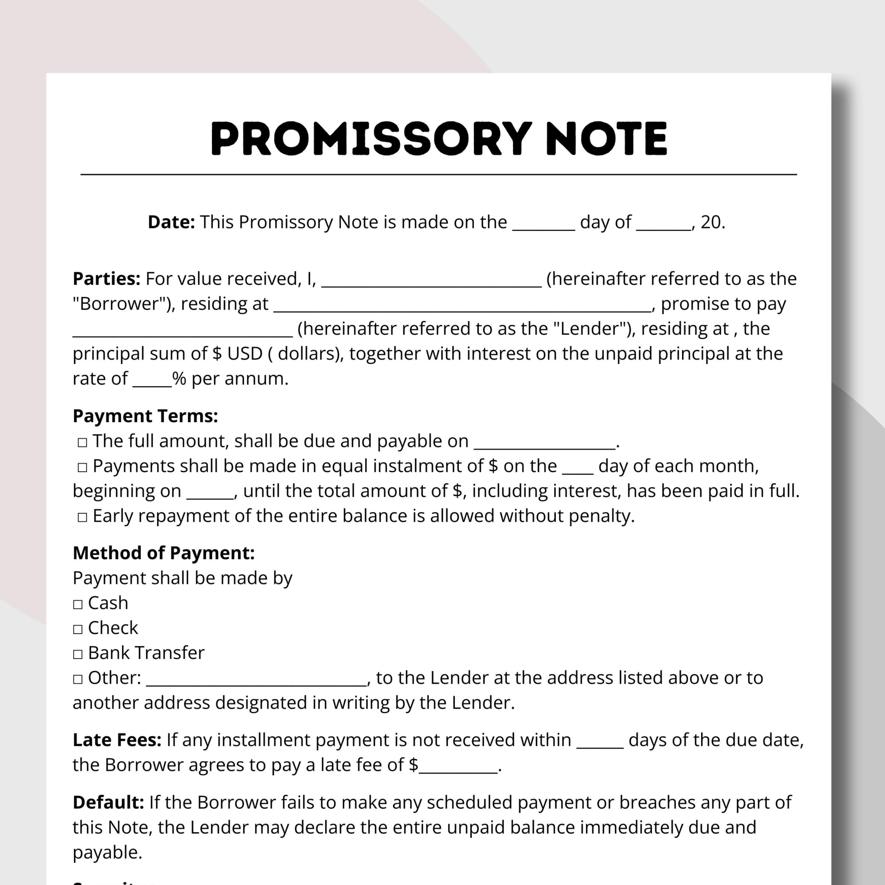Image 2 for Promissory Note Loan Template
