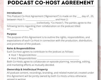 Formularz współprowadzenia podcastu, Umowa podcastu, Umowa współprowadzenia, Formularz partnera podcastu, Umowa o współprowadzeniu, Formularz zespołu podcastu, Umowa podcastu