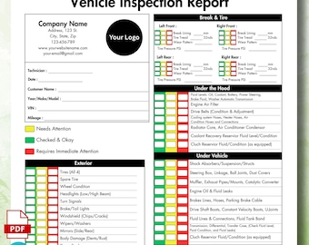 Inspection du véhicule, modèle de rapport, PDF d'inspection de voiture, liste de contrôle de voiture Word, évaluation de véhicule, modèle de réparation de voiture, formulaire d'inspection