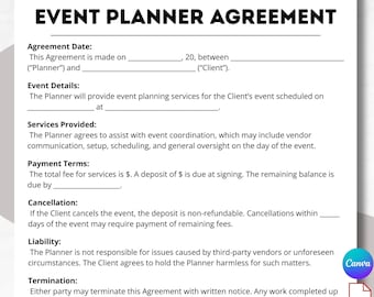 Event Planner, Contract Template, Canva Template, Invoice Template, Rental Contract, Event Planning, Wedding planning, Wedding contract