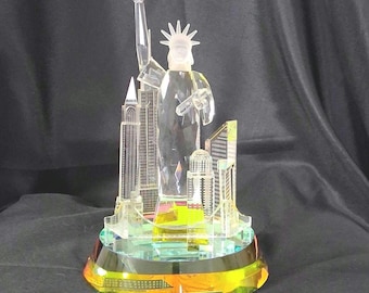 3D Laser-etched World Trade Center Crystal Block NYC Twin Towers