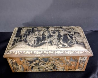 1930s Belgian Embossed Biscuit Tin – David Teniers Tavern Scene