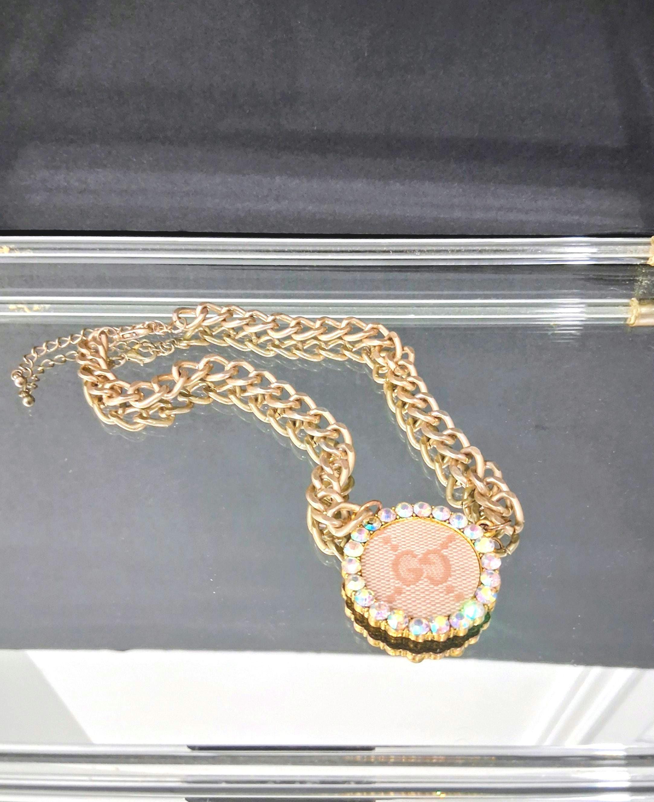 Authentic Gucci Antiqued Palladium / Pink Strass Crystal Necklace Gucci GG And Heart Crystal-Embellished Choker - Runway Catalog main image 2