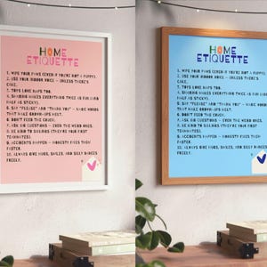 Home Etiquette Rules Poster, Playroom Wall Art