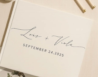 Personalized Minimalist Guestbook- White Keepsake for Weddings, Anniversaries, Modern Couples, Custom Names and Date