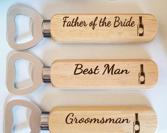 Abrebotellas de madera personalizado, regalo grabado a medida para él, accesorio rústico para bar, regalo único para padrinos de boda, papá, esposo, amante de la cerveza.