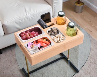Bamboo Snack and Drink Tray Box Divided Couch Organizer