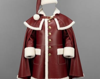 Abrigo navideño de fantasía en piel auténtica – Estilo Papá Noel con piel natural