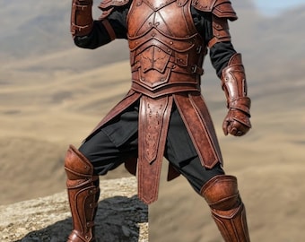 Prawdziwa skórzana zbroja średniowiecznego wojownika – pełny kombinezon do cosplayu i fantasy