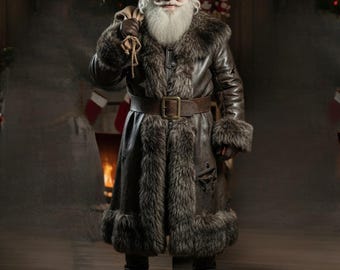 Real Leather Santa Coat – Handmade Christmas Costume