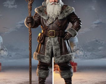 Traje de Papá Noel de cuero auténtico – Abrigo navideño para cosplay
